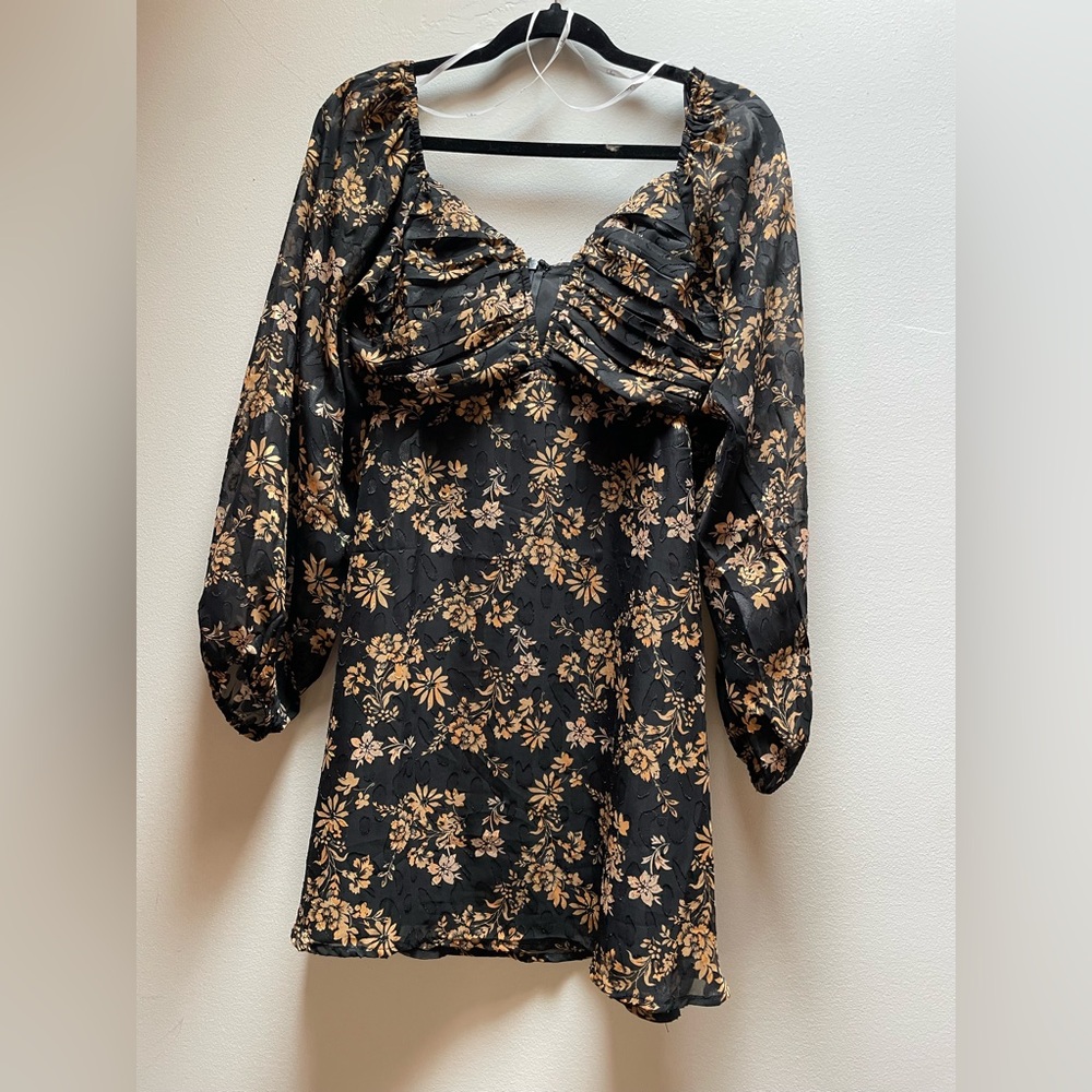 Lulu's Dressed Up Darling Black Floral Balloon Sleeve Mini Dress